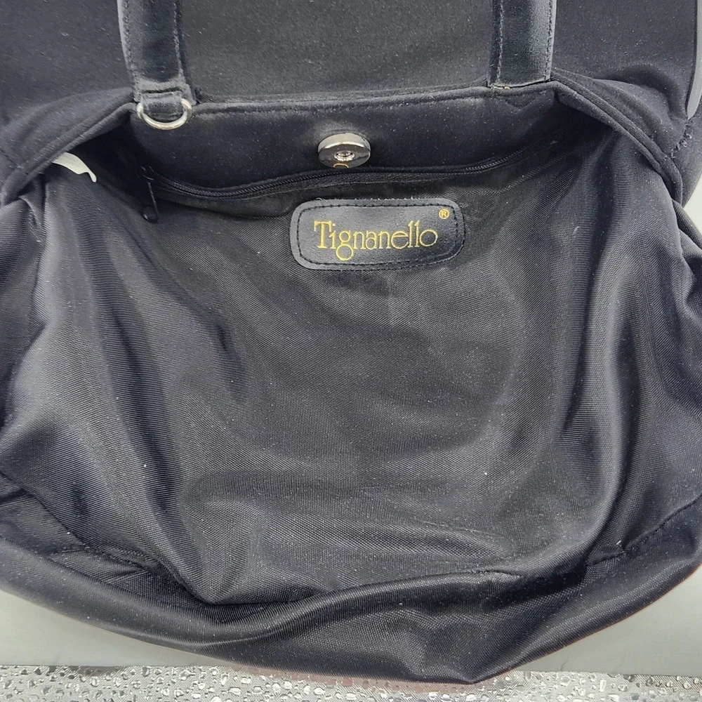 Tignanello Shoulder Bag Black Nylon Handbag PVC Trim Soft‎ Tote Purse
